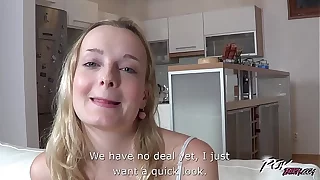 Povbitch Blonde floozy came for sweet creampie and go